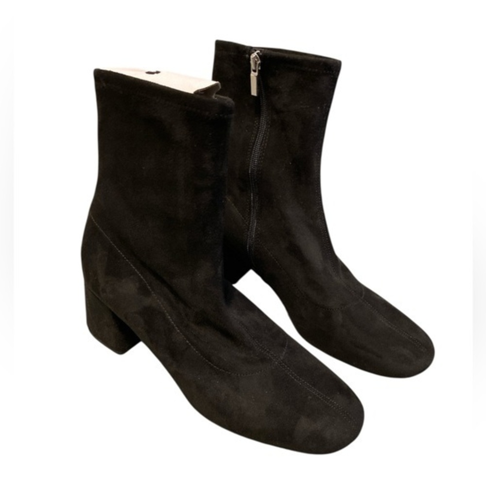 a new day Black microSuede block Heeled Boots size 11 booties NWT zipper